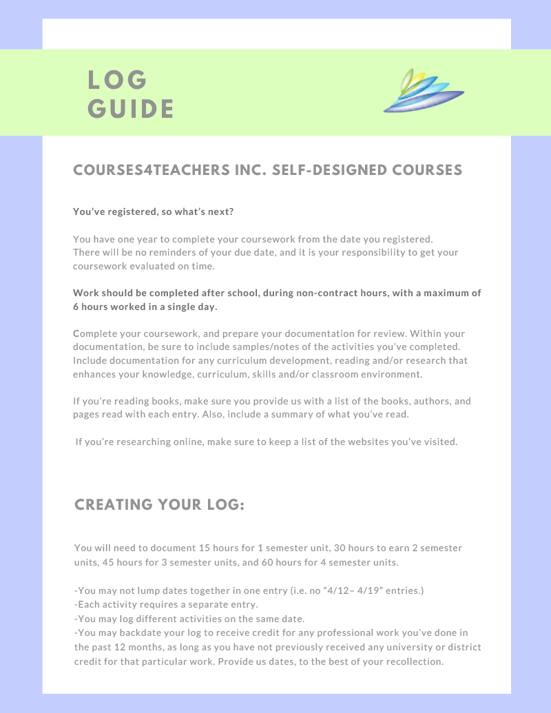 Courses4 Teachers, Inc. Log Guide